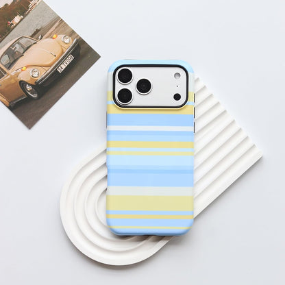 for iPhone 17 Pro Case, Magnetic Matte Frosted Dual-Layer Striped Phone Case for Women, Retro Aesthetic Cover Compatible with Mag Safe Accessories - Sea Salt Lemon
