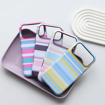 for iPhone 17 Pro Case, Magnetic Matte Frosted Dual-Layer Striped Phone Case for Women, Retro Aesthetic Cover Compatible with Mag Safe Accessories - Sea Salt Lemon