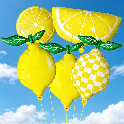Lemon Foil Balloons 5 Pack, 25" Assorted Fruit Shaped Mylar Balloons (Solid, Plaid, Lemon Slice & Wedge), She Found Her Main Squeeze Bridal Shower Freshly Graduated Summer Party Supplies