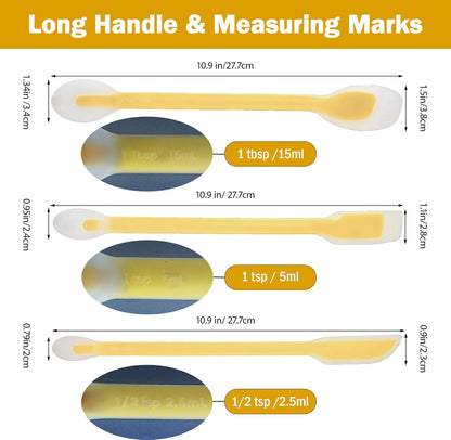 Jar Scraper Set of 3, Long Handle Silicone Spatula Spoon for Deep Jars | Three Sizes for Different Jars, Dual-Ended Design, Measuring Marks, Jam & Jelly Spreading