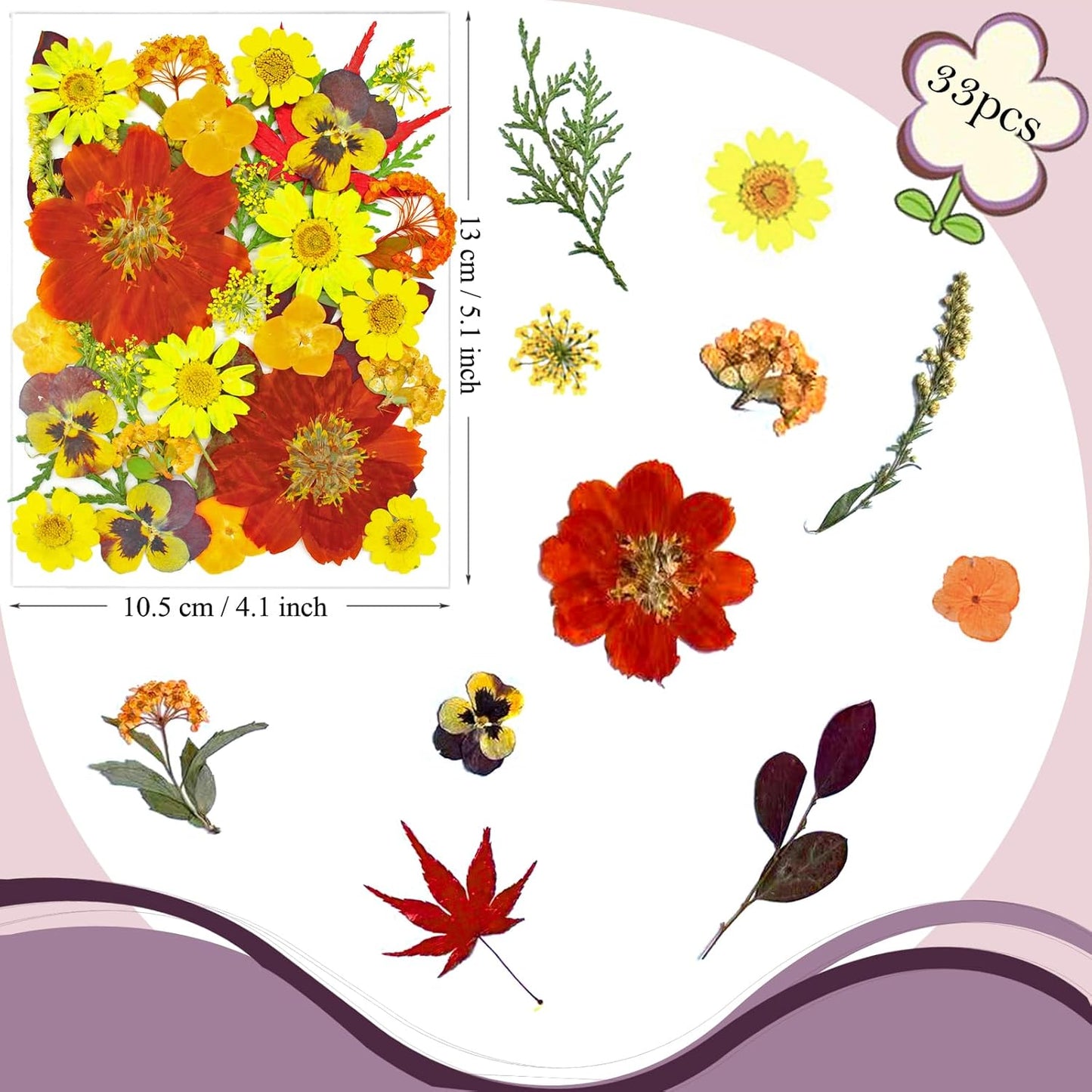 34 Pcs Yellow Dried Pressed Flowers for Resin, Real Natural Bulk Dry Wildflowers Leaves Perfect for Epoxy Molds, DIY Crafts, Nails Soap Candles Jewelry Making, and Home Decor