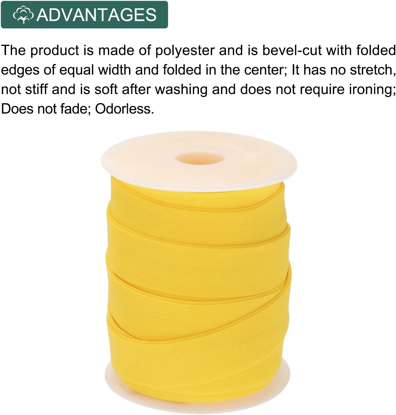 1 Inch Double Fold Bias Tape Polyester Continuous Bulk Bias Tape for Sewing,Seaming Quilting Hemming Binding Crafts (Yellow 25 Yards)