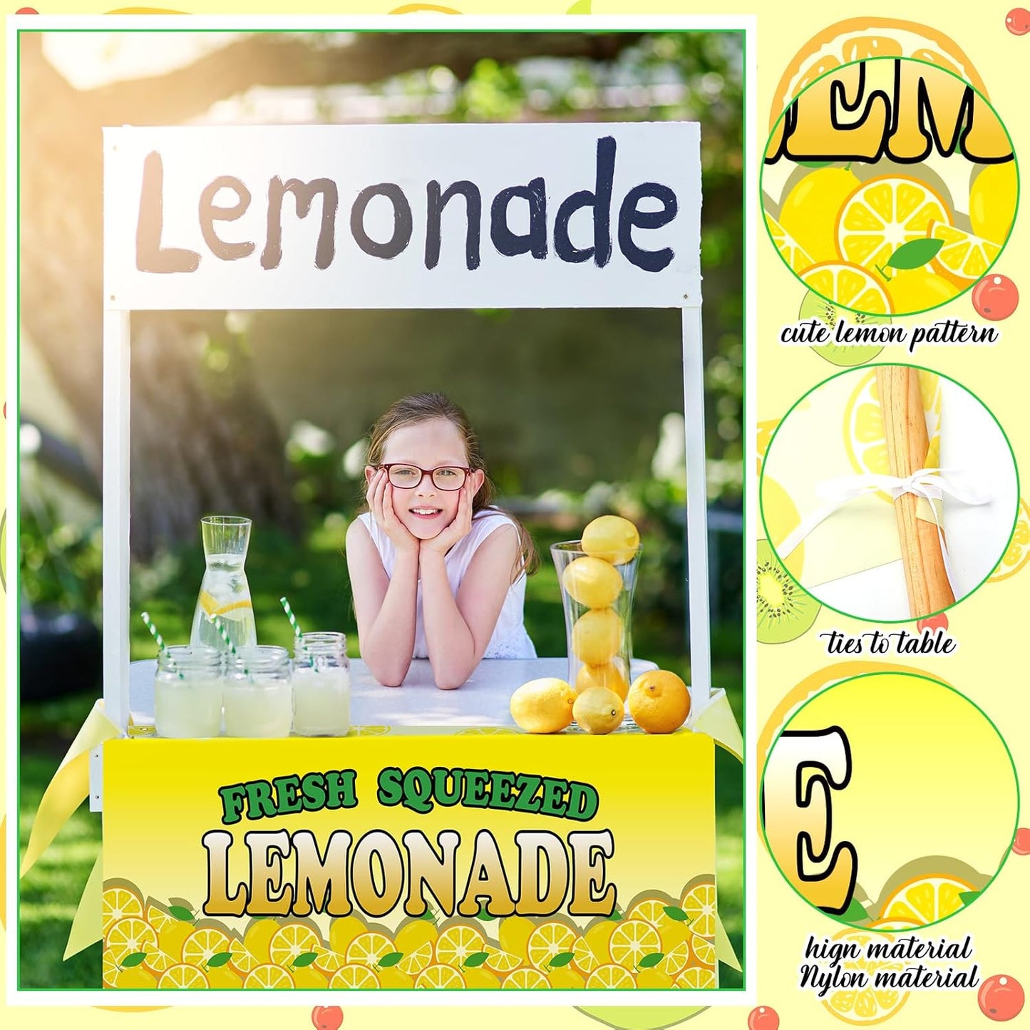 70" x 30" Lemonade Stand Supplies Tablecloth Lemon Table Cover for Kids Lemon Party Supplies Summer Beach Picnic Birthday Party Decorations