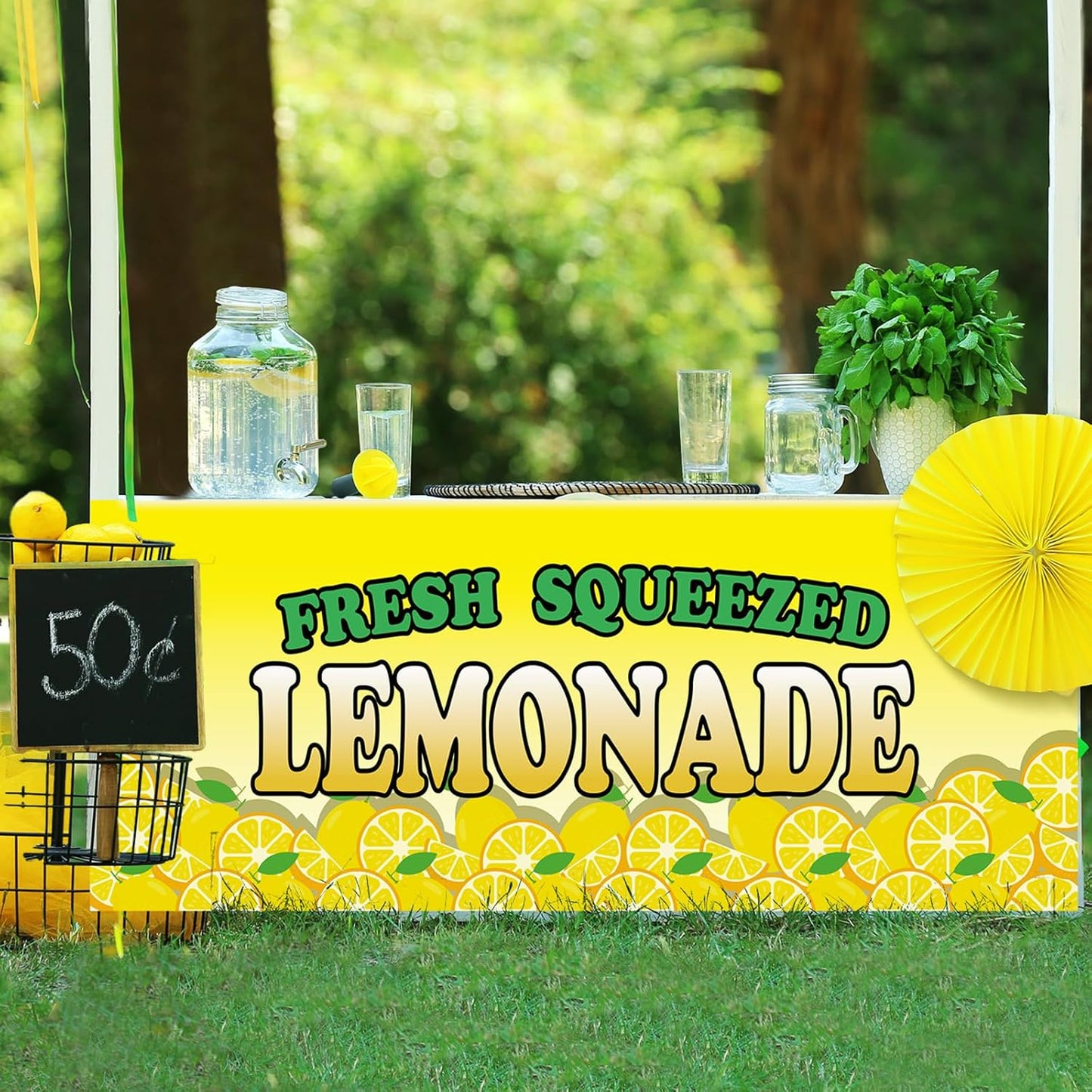 70" x 30" Lemonade Stand Supplies Tablecloth Lemon Table Cover for Kids Lemon Party Supplies Summer Beach Picnic Birthday Party Decorations