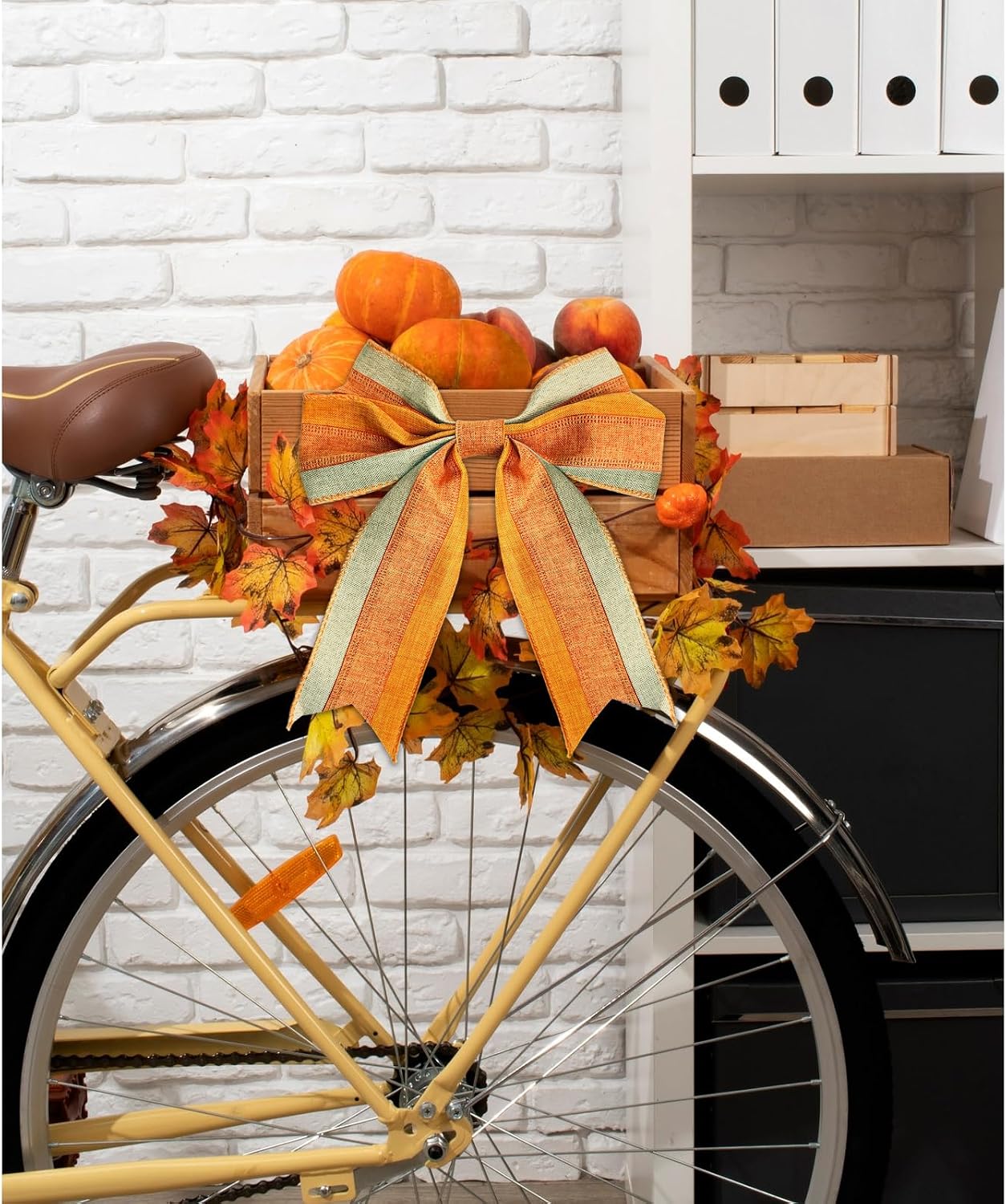 Burlap Orange Yellow Ribbon Wired, Stripe Edged Ribbon for Fall Decoration | Party Supplies Wreath Bows Making DIY Crafts Gifts Wrapping Home Thanksgiving Party Decor, 10 Yards x 2.5 Inch