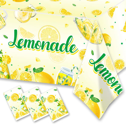 3Pcs Lemonade Table Cloth-Yellow Lemon Theme Disposable Plastic Table Covers Fruit Summer Lemonade Stand Decoration Lemon Rectangular Tablecloth