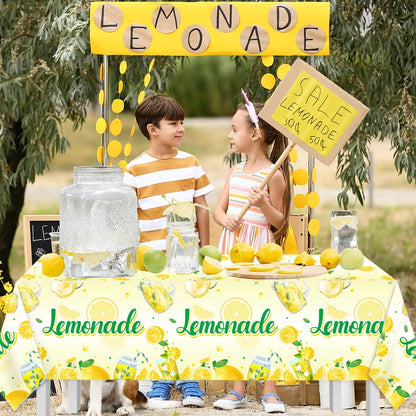 3Pcs Lemonade Table Cloth-Yellow Lemon Theme Disposable Plastic Table Covers Fruit Summer Lemonade Stand Decoration Lemon Rectangular Tablecloth