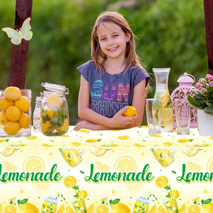 3Pcs Lemonade Table Cloth-Yellow Lemon Theme Disposable Plastic Table Covers Fruit Summer Lemonade Stand Decoration Lemon Rectangular Tablecloth