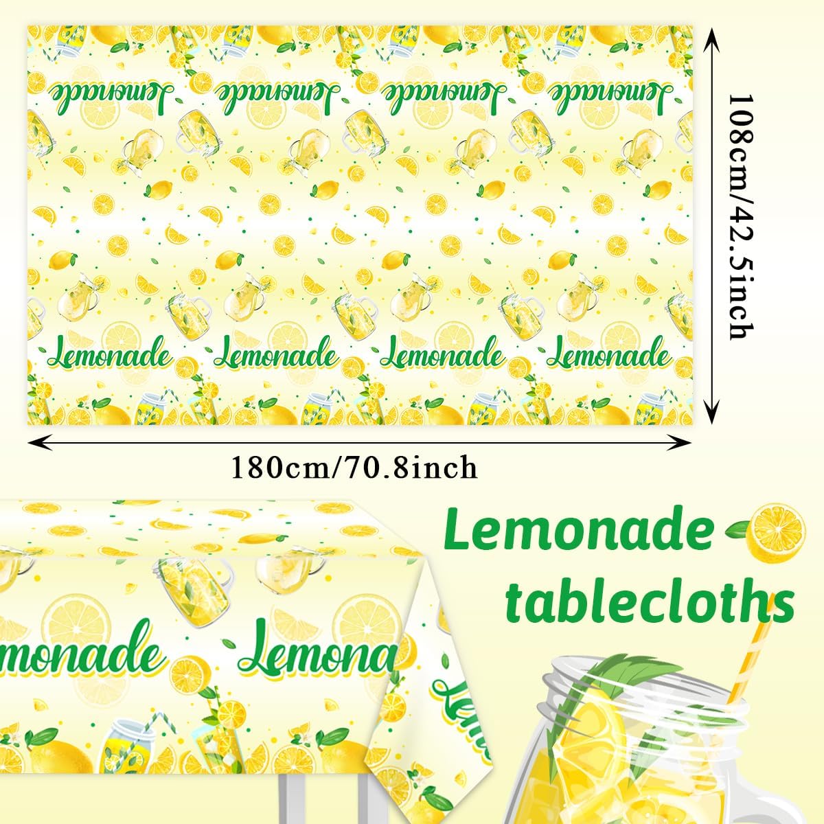 3Pcs Lemonade Table Cloth-Yellow Lemon Theme Disposable Plastic Table Covers Fruit Summer Lemonade Stand Decoration Lemon Rectangular Tablecloth