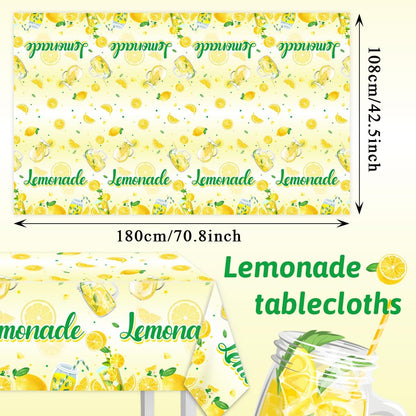 3Pcs Lemonade Table Cloth-Yellow Lemon Theme Disposable Plastic Table Covers Fruit Summer Lemonade Stand Decoration Lemon Rectangular Tablecloth
