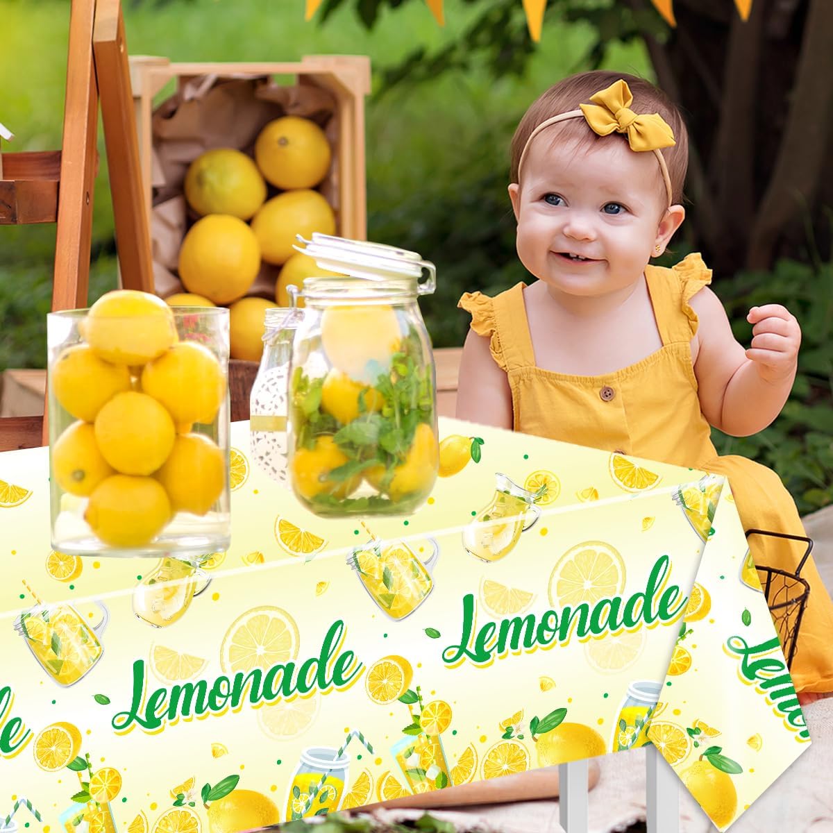 3Pcs Lemonade Table Cloth-Yellow Lemon Theme Disposable Plastic Table Covers Fruit Summer Lemonade Stand Decoration Lemon Rectangular Tablecloth