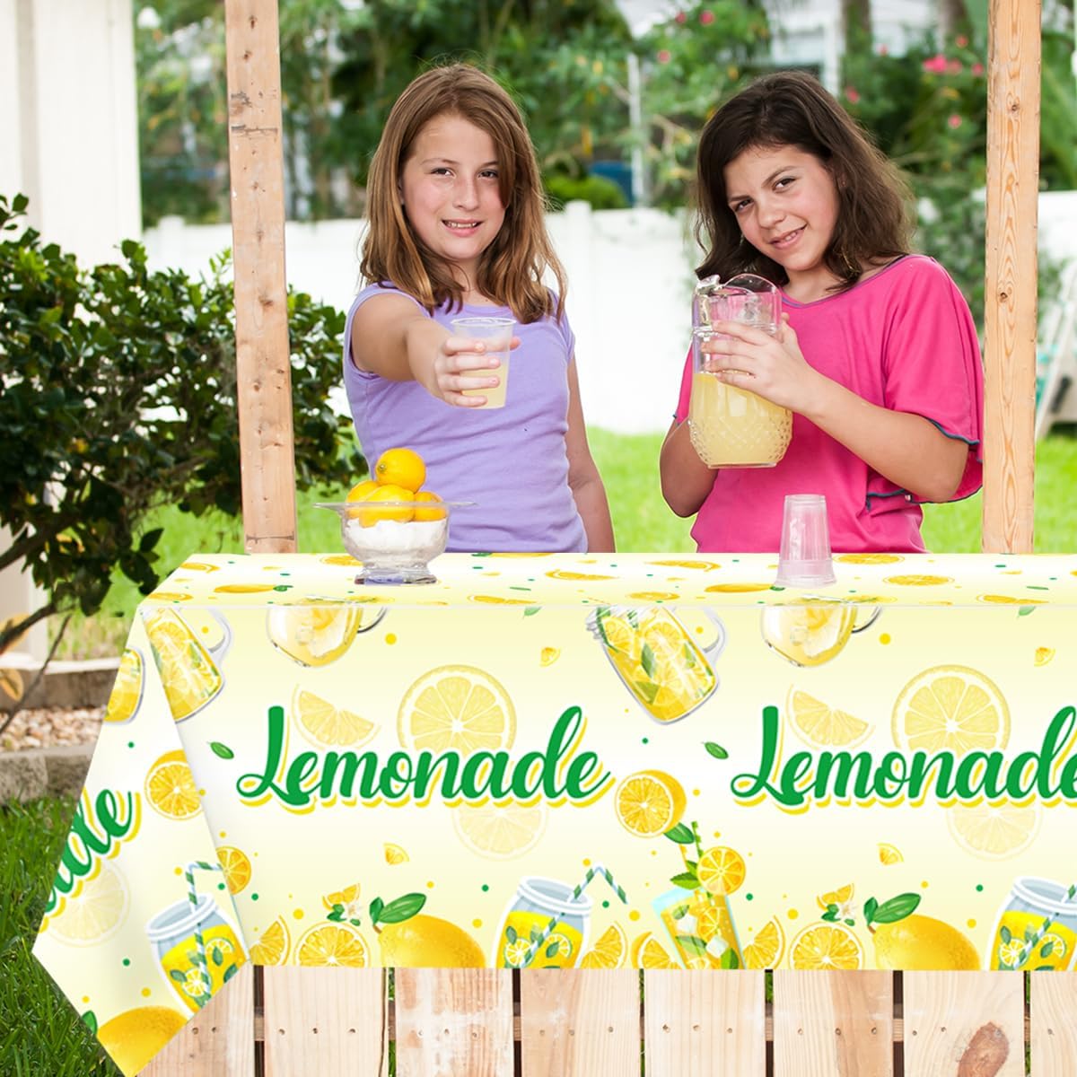 3Pcs Lemonade Table Cloth-Yellow Lemon Theme Disposable Plastic Table Covers Fruit Summer Lemonade Stand Decoration Lemon Rectangular Tablecloth
