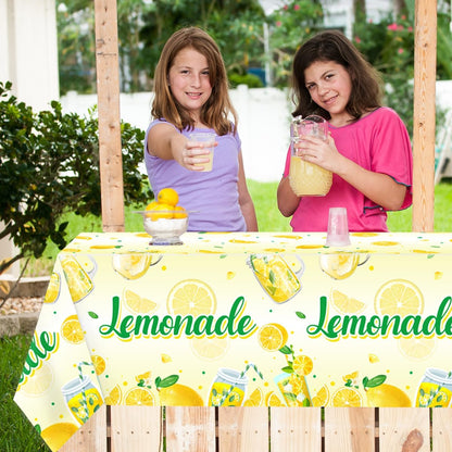 3Pcs Lemonade Table Cloth-Yellow Lemon Theme Disposable Plastic Table Covers Fruit Summer Lemonade Stand Decoration Lemon Rectangular Tablecloth