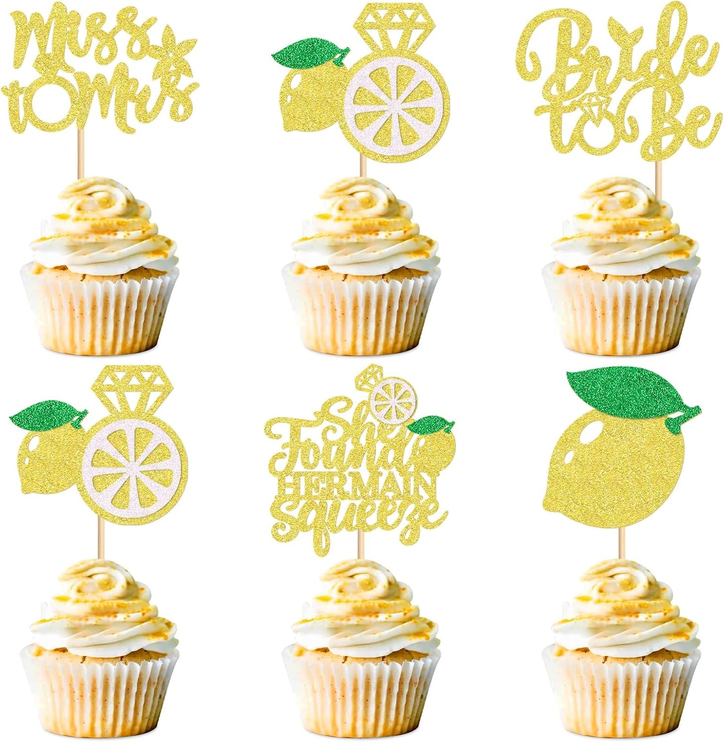30Pcs Lemon Miss to Mrs Cupcake Toppers She Found Her Main Squeeze Cupcake Picks for Lemon Fruit Bridal Shower Engagament Propsal Party Wedding Cupcake Cake Decorations