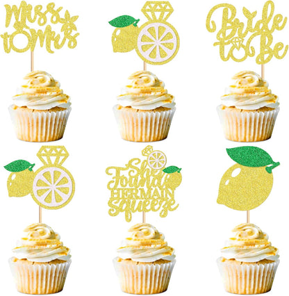 30Pcs Lemon Miss to Mrs Cupcake Toppers She Found Her Main Squeeze Cupcake Picks for Lemon Fruit Bridal Shower Engagament Propsal Party Wedding Cupcake Cake Decorations