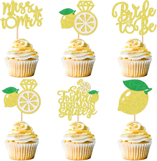 30Pcs Lemon Miss to Mrs Cupcake Toppers She Found Her Main Squeeze Cupcake Picks for Lemon Fruit Bridal Shower Engagament Propsal Party Wedding Cupcake Cake Decorations