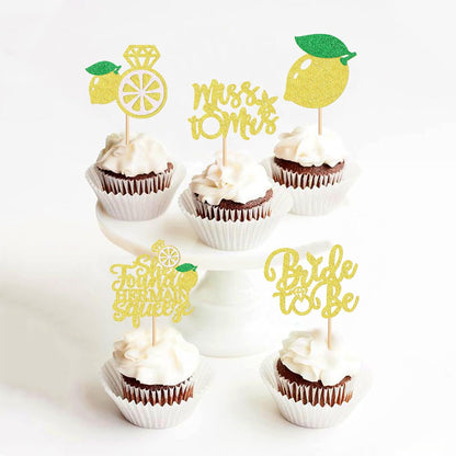 30Pcs Lemon Miss to Mrs Cupcake Toppers She Found Her Main Squeeze Cupcake Picks for Lemon Fruit Bridal Shower Engagament Propsal Party Wedding Cupcake Cake Decorations