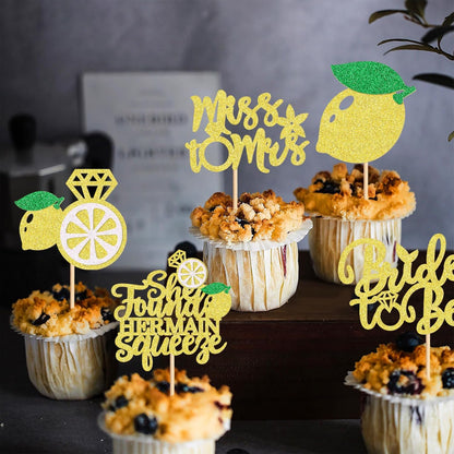 30Pcs Lemon Miss to Mrs Cupcake Toppers She Found Her Main Squeeze Cupcake Picks for Lemon Fruit Bridal Shower Engagament Propsal Party Wedding Cupcake Cake Decorations