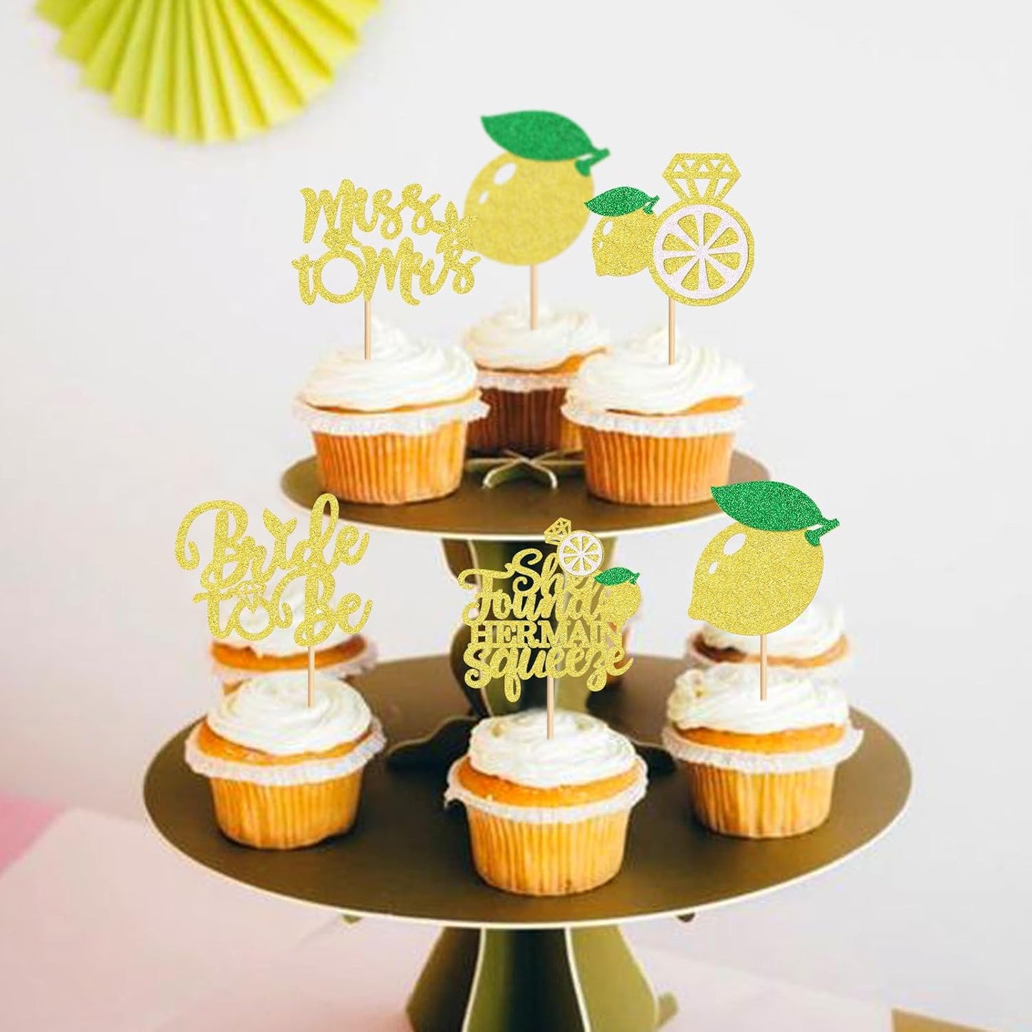 30Pcs Lemon Miss to Mrs Cupcake Toppers She Found Her Main Squeeze Cupcake Picks for Lemon Fruit Bridal Shower Engagament Propsal Party Wedding Cupcake Cake Decorations