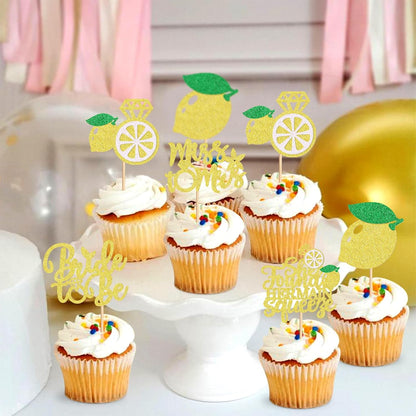 30Pcs Lemon Miss to Mrs Cupcake Toppers She Found Her Main Squeeze Cupcake Picks for Lemon Fruit Bridal Shower Engagament Propsal Party Wedding Cupcake Cake Decorations