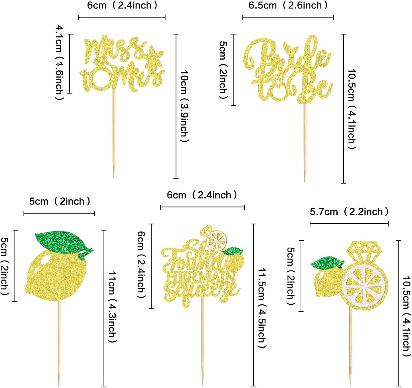 30Pcs Lemon Miss to Mrs Cupcake Toppers She Found Her Main Squeeze Cupcake Picks for Lemon Fruit Bridal Shower Engagament Propsal Party Wedding Cupcake Cake Decorations