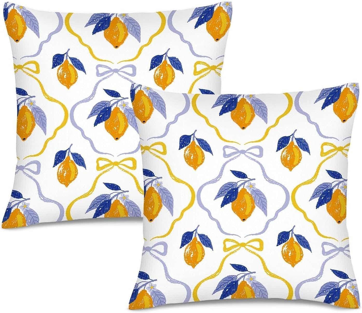 Yellow Blue Lemon Pillow Covers Set of 2 Pack 18x18 Inch Blue Yellow Summer Decorative Throw Pillow Covers Pillowcase Square Cushion Cover for Couch Sofa Living Room Bed