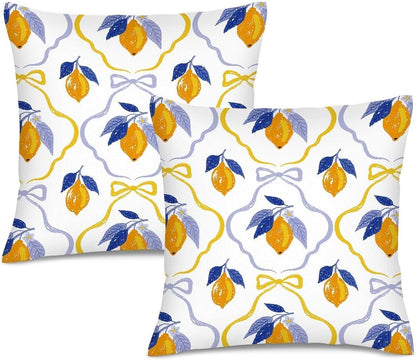 Yellow Blue Lemon Pillow Covers Set of 2 Pack 18x18 Inch Blue Yellow Summer Decorative Throw Pillow Covers Pillowcase Square Cushion Cover for Couch Sofa Living Room Bed