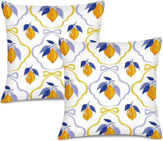 Yellow Blue Lemon Pillow Covers Set of 2 Pack 18x18 Inch Blue Yellow Summer Decorative Throw Pillow Covers Pillowcase Square Cushion Cover for Couch Sofa Living Room Bed