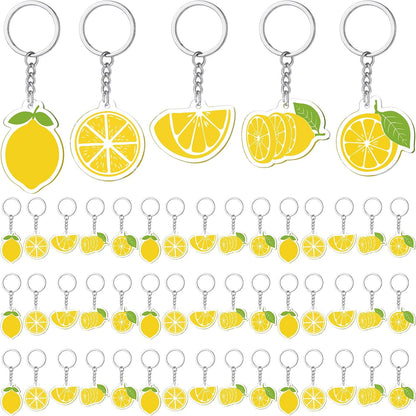 50 Pcs Lemon Keychains Lemon Party Favors Cute Summer Fruit Keychains Bulk for Baby Shower Bridal Shower Birthday Wedding Party Decoration Supplies