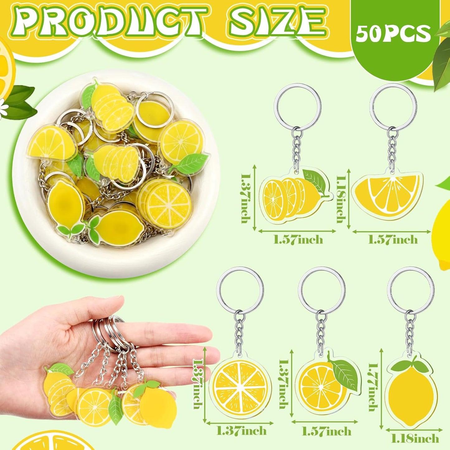 50 Pcs Lemon Keychains Lemon Party Favors Cute Summer Fruit Keychains Bulk for Baby Shower Bridal Shower Birthday Wedding Party Decoration Supplies