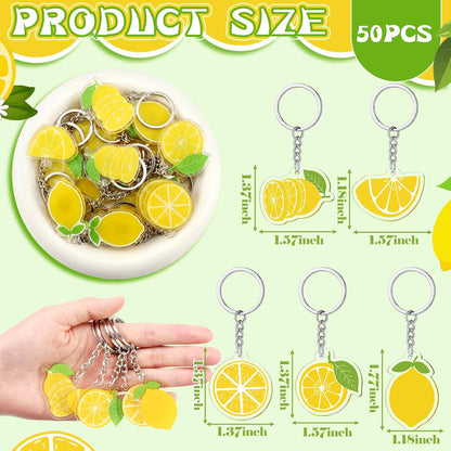 50 Pcs Lemon Keychains Lemon Party Favors Cute Summer Fruit Keychains Bulk for Baby Shower Bridal Shower Birthday Wedding Party Decoration Supplies
