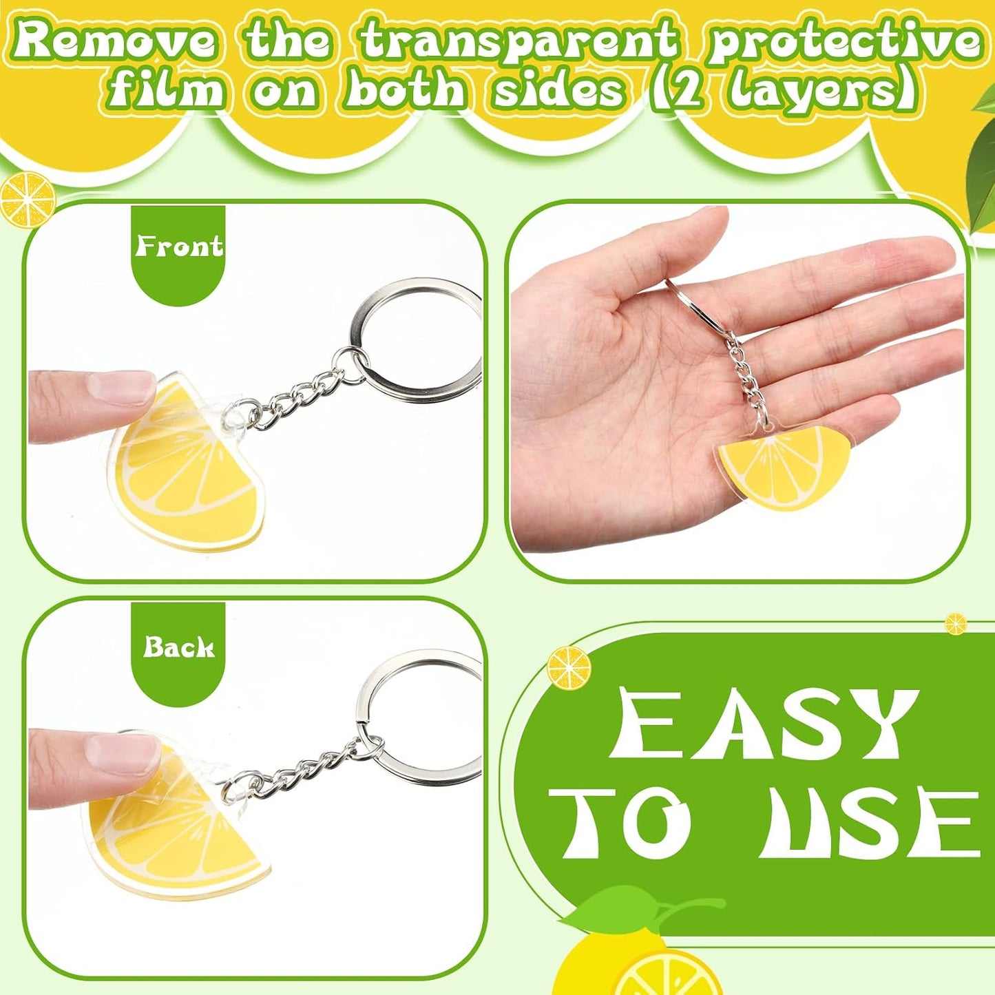 50 Pcs Lemon Keychains Lemon Party Favors Cute Summer Fruit Keychains Bulk for Baby Shower Bridal Shower Birthday Wedding Party Decoration Supplies