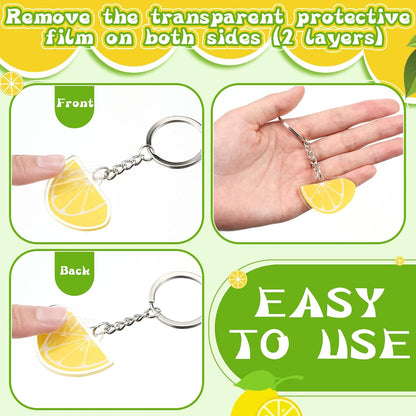 50 Pcs Lemon Keychains Lemon Party Favors Cute Summer Fruit Keychains Bulk for Baby Shower Bridal Shower Birthday Wedding Party Decoration Supplies