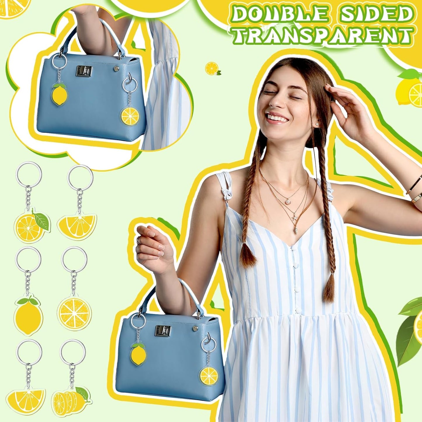 50 Pcs Lemon Keychains Lemon Party Favors Cute Summer Fruit Keychains Bulk for Baby Shower Bridal Shower Birthday Wedding Party Decoration Supplies