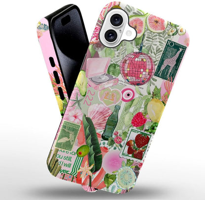 Case Compatible with iPhone 16,Scratch Resistant Hybrid 2-Layer Hard Shell Phone Case,Fruit Green Lemon Strawberry Collage