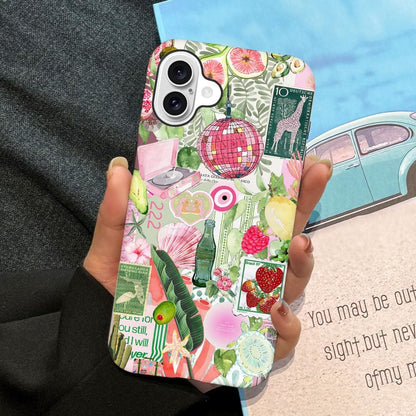 Case Compatible with iPhone 16,Scratch Resistant Hybrid 2-Layer Hard Shell Phone Case,Fruit Green Lemon Strawberry Collage