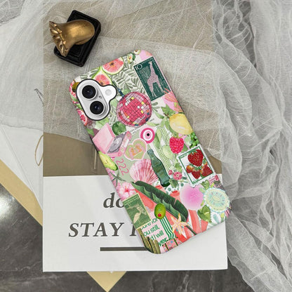 Case Compatible with iPhone 16,Scratch Resistant Hybrid 2-Layer Hard Shell Phone Case,Fruit Green Lemon Strawberry Collage