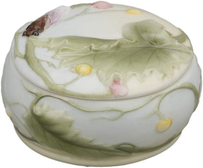3.5 Inch Porcelain Lidded Trinket Box with Cicada and Leaf Motif