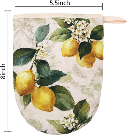 Watercolor Lemon Mini Silicone Oven Mitts 2-Pack Set, Heat Slip Resistant Kitchen Gloves, Soft Short Oven Mittens for Safe Cooking Baking Grilling
