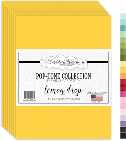 Pop-Tone Lemon Drop Yellow Cardstock Paper – 50 Sheets, 8.5 x 11" - 65 lb / 175 GSM Premium Yellow Card Stock for Die-cutting, Crafts, Printing, Card Making and DIY Projects