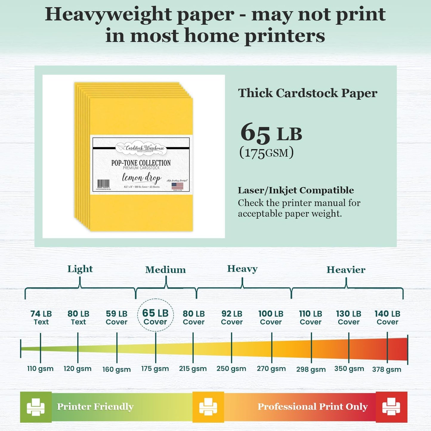 Pop-Tone Lemon Drop Yellow Cardstock Paper – 50 Sheets, 8.5 x 11" - 65 lb / 175 GSM Premium Yellow Card Stock for Die-cutting, Crafts, Printing, Card Making and DIY Projects