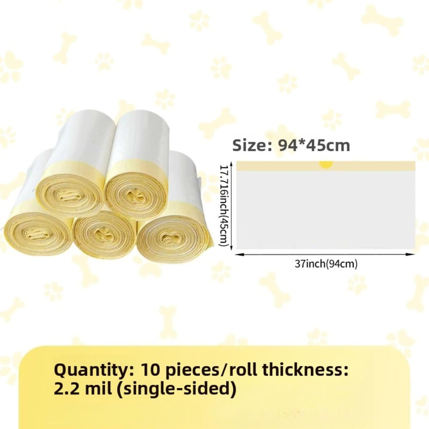 Universal Drawstring Cat Litter Box Liners, Thickened Continuous Roll Pet Waste Bags for Cat Toilets (White [Yellow Rope] 94×45CM, 10pcs/roll)