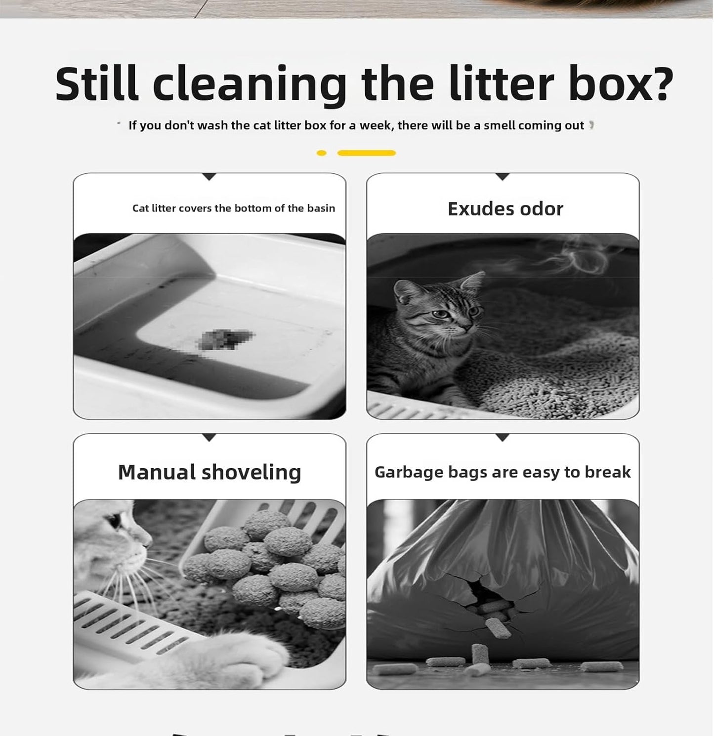 Universal Drawstring Cat Litter Box Liners, Thickened Continuous Roll Pet Waste Bags for Cat Toilets (White [Yellow Rope] 94×45CM, 10pcs/roll)