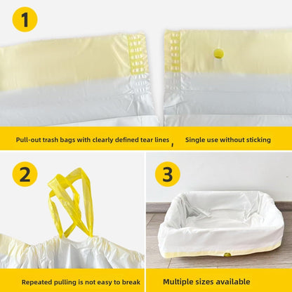 Universal Drawstring Cat Litter Box Liners, Thickened Continuous Roll Pet Waste Bags for Cat Toilets (White [Yellow Rope] 94×45CM, 10pcs/roll)