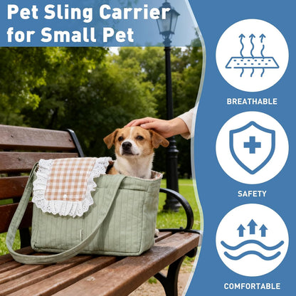 ETIAL Pet Sling Carrier for Small Dogs Cats, Foldable Breathable Front Carry Bag Up to 12lbs, Hands-Free Lightweight Shoulder Pet Carrier with Wide Padded Strap for Travel, Walking (Yellow)