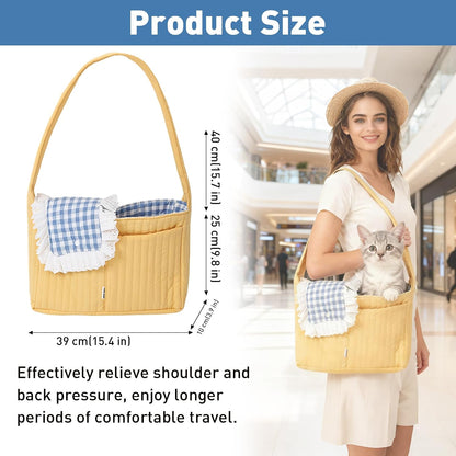 ETIAL Pet Sling Carrier for Small Dogs Cats, Foldable Breathable Front Carry Bag Up to 12lbs, Hands-Free Lightweight Shoulder Pet Carrier with Wide Padded Strap for Travel, Walking (Yellow)