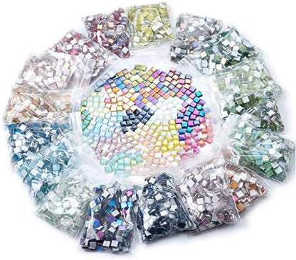 Mixed Color Crystal Mosaic Tiles,200pcs/bag Square Glass Mosaic Tiles for DIY Crafts Supplier Laser Crystall Mosaic Tile Creative Art Material (Mix Color)