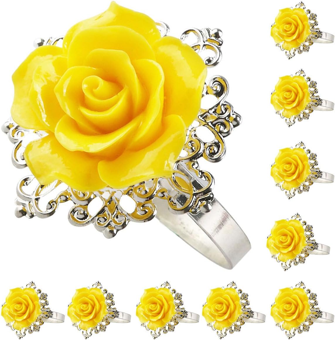 Yellow Rose Napkin Rings Set of 10 Resin Floral Napkin Holders 1.96 Inch Diameter Wedding Banquet Dinner Table Decoration