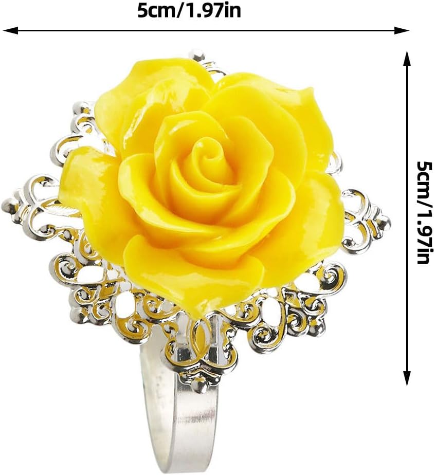Yellow Rose Napkin Rings Set of 10 Resin Floral Napkin Holders 1.96 Inch Diameter Wedding Banquet Dinner Table Decoration