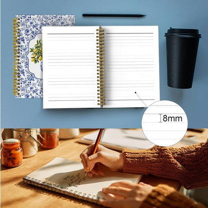 Blue and White Chinoiserie Lemon Notebook Journal, Grandmillennial Floral Bow Lemon Journal Gifts for Women, Amalfi Coast Spiral Hardcover Notebook for Work Study, 5.5x8.3 Inch